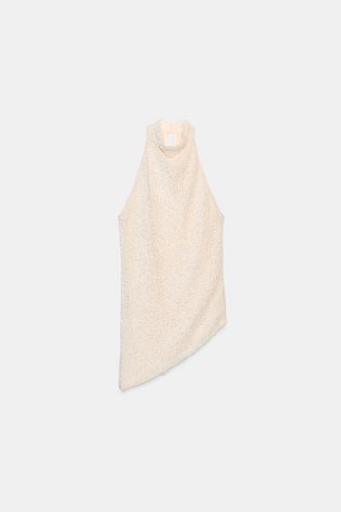 ZW COLLECTION SEQUIN HALTER TOP — Ecru 2