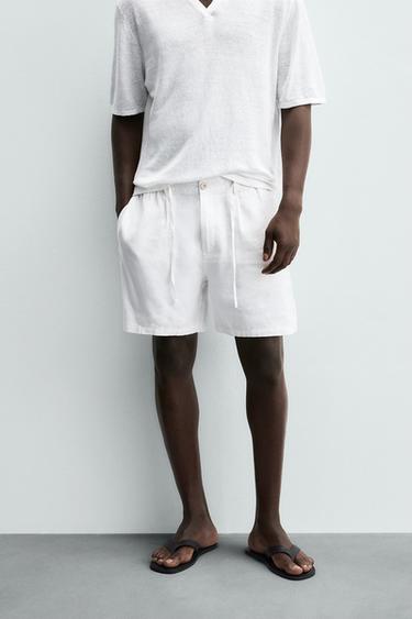 COTTON/LINEN BERMUDA SHORTS - White by Zara
