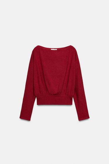 PULL DOUX À MANCHES LONGUES - Rouge foncé de Zara - Image 6
