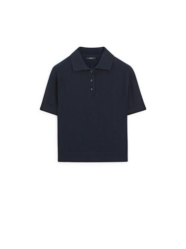 Pull polo laine en maille - Bleu marine de Zara