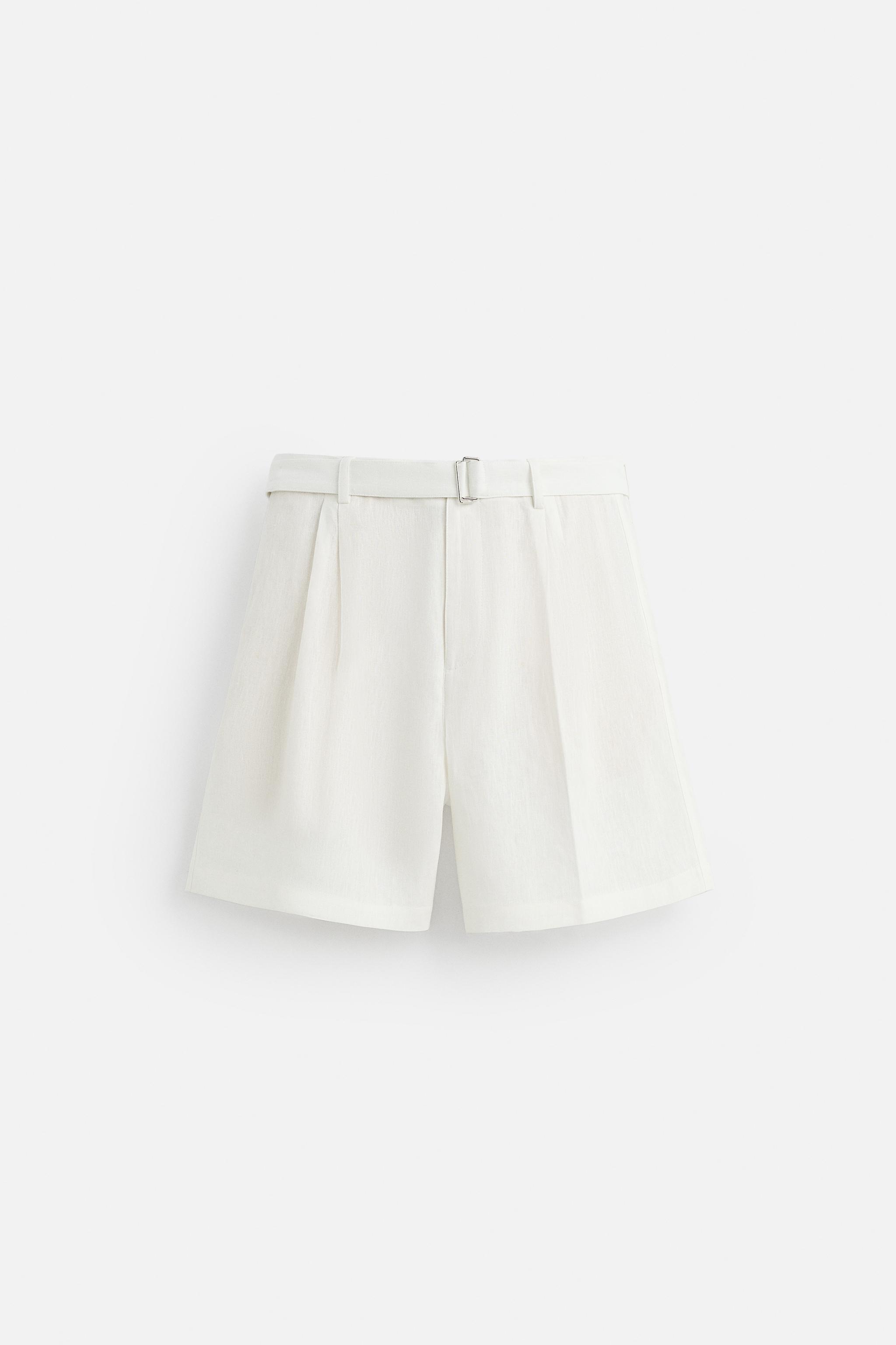 100% LINEN BELTED SHORTS