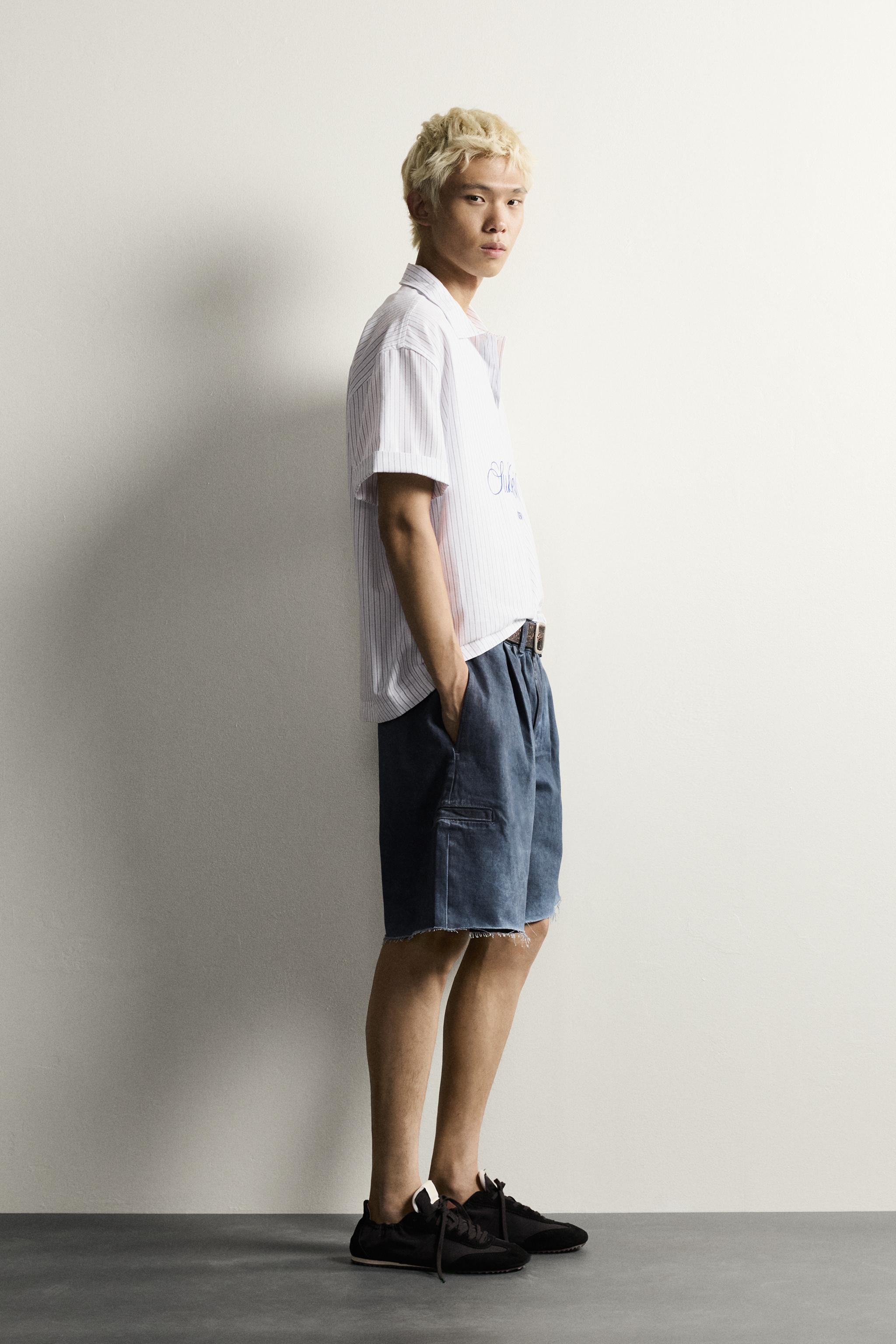 Мужские рубашки Zara RELAXED FIT STRIPED EMBROIDERED POLO SHIRT — фото 4