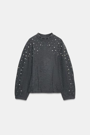 Zara SOFT PEARL SWEATER - Gray - Image 0