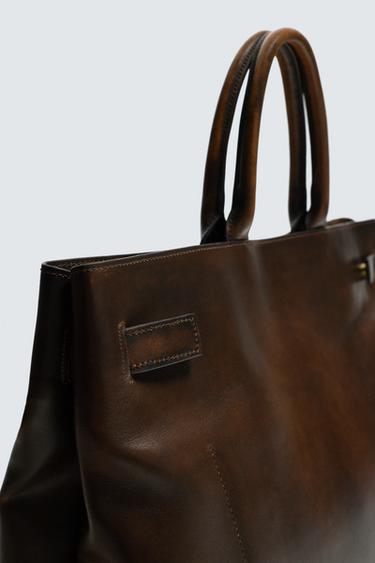 SAC À MAIN EN CUIR - Marron de Zara - Image 5