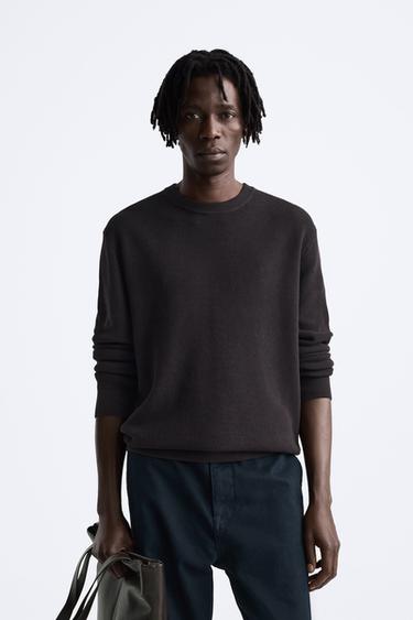 SUÉTER COM TEXTURA DE ALGODÃO - Beringela da Zara