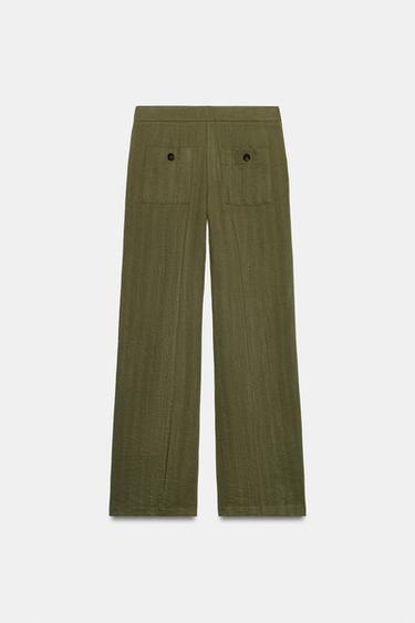 بنطلون مستقيم بتفصيل أنبوبي - كاكي الخاص بـ Zara