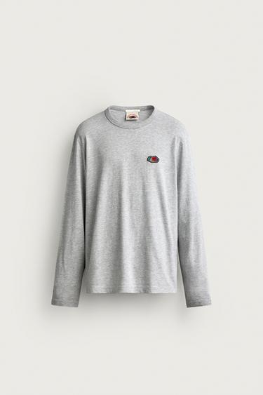 CAMISETA MANGA LONGA COM PATCH FRUIT OF THE LOOM™ - Cinza-vigoré da Zara