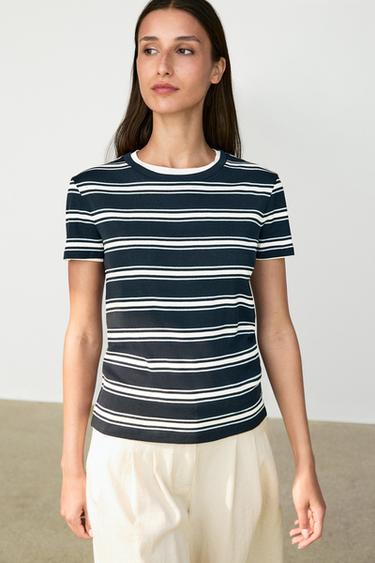 Double-layer striped short sleeve T-shirt — Blue 2