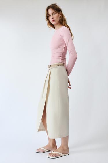 SAIA MIDI COM CINTO - Marfim da Zara