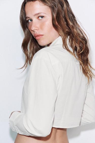 CAMISA CROP POPELÍN - Blanco de Zara