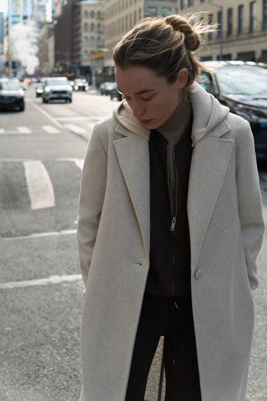 Zara SOFT HOODED COAT - Light sand