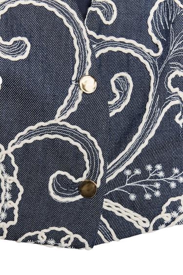 Zara EMBROIDERED CROPPED VEST TOP - Ecru / Navy