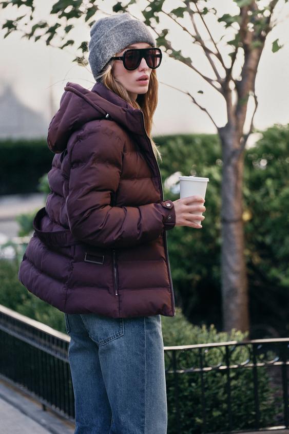 ANORAK MATELASSÉ À CAPUCHE DÉPERLANT ET COUPE-VENT - Aubergine de Zara - Image 2