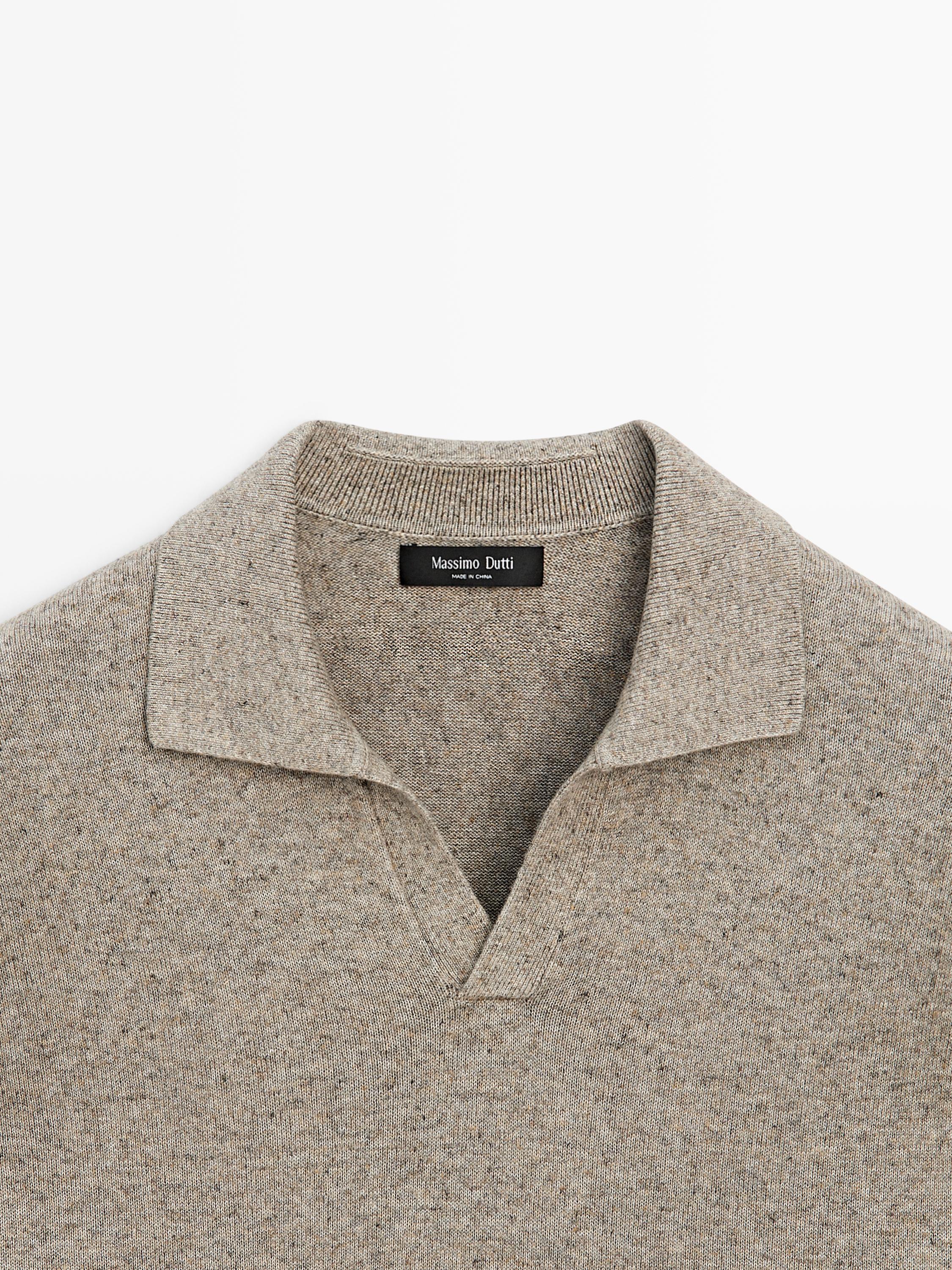 Cotton blend knit polo collar sweater