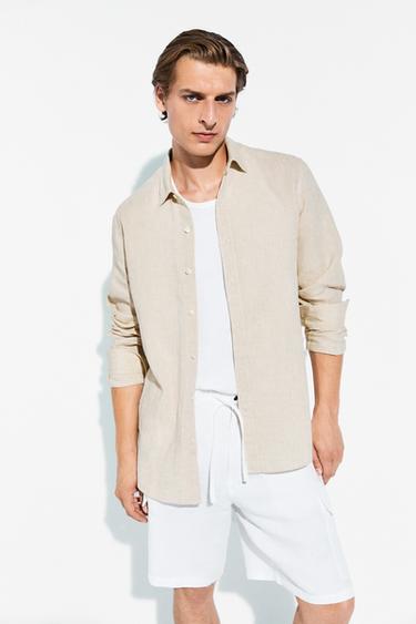 Zara 100% linen cargo Bermuda shorts - White