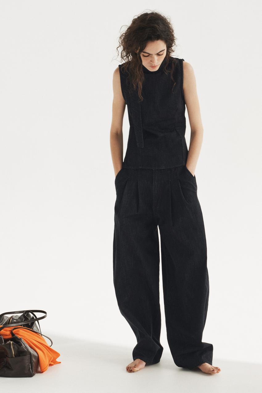TRF DENIM HALTER TIE TOP - Dark indigo | ZARA United States