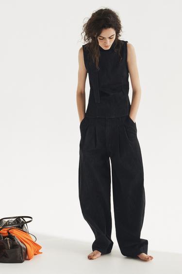 TOP DENIM TRF HALTER LAZADA - Índigo oscuro de Zara