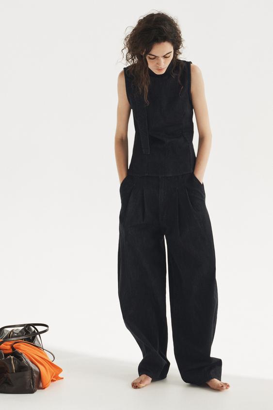 TRF DENIM HALTER TIE TOP