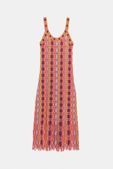ROBE LONGUE EN MAILLE À FRANGES - Multicolore de Zara - Image 6
