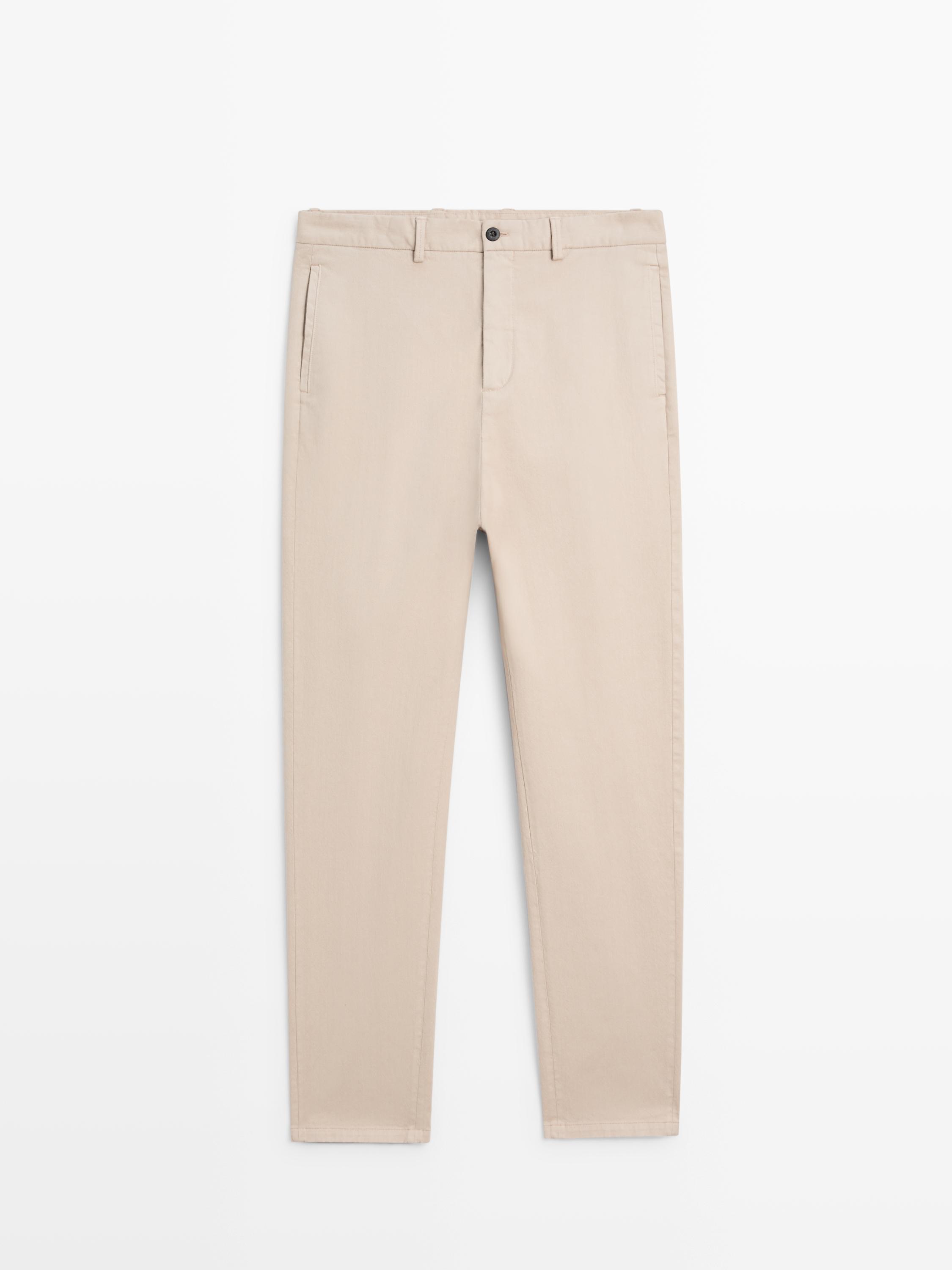Cotton twill pants with elasticated waistband — Beige