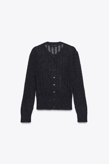 CHAQUETA CON LANA Y ALPACA PUNTO POINTELLE - Marino de Zara