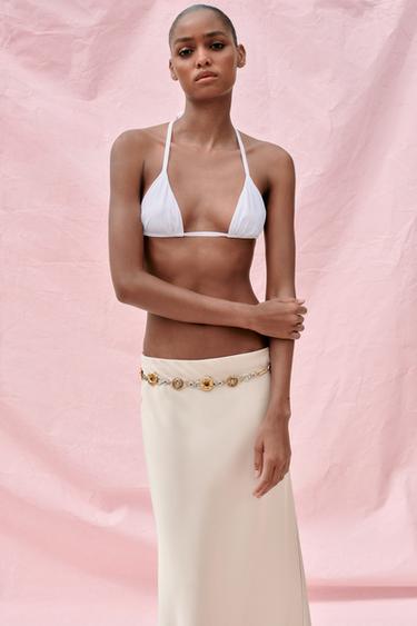 JUPE MIDI SATINÉE - Gris / Beige de Zara - Image 2
