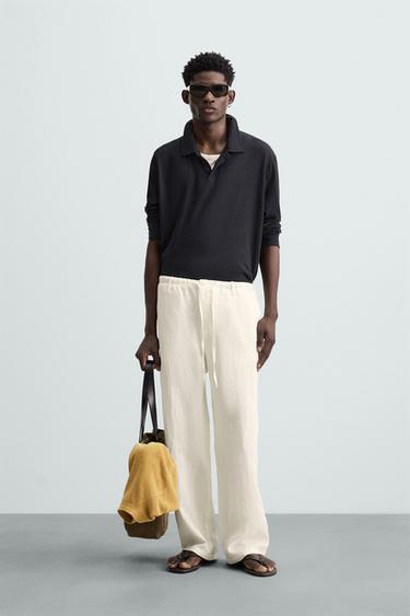 PANTALÓN 100% LINO - Crudo de Zara - Imagen 0