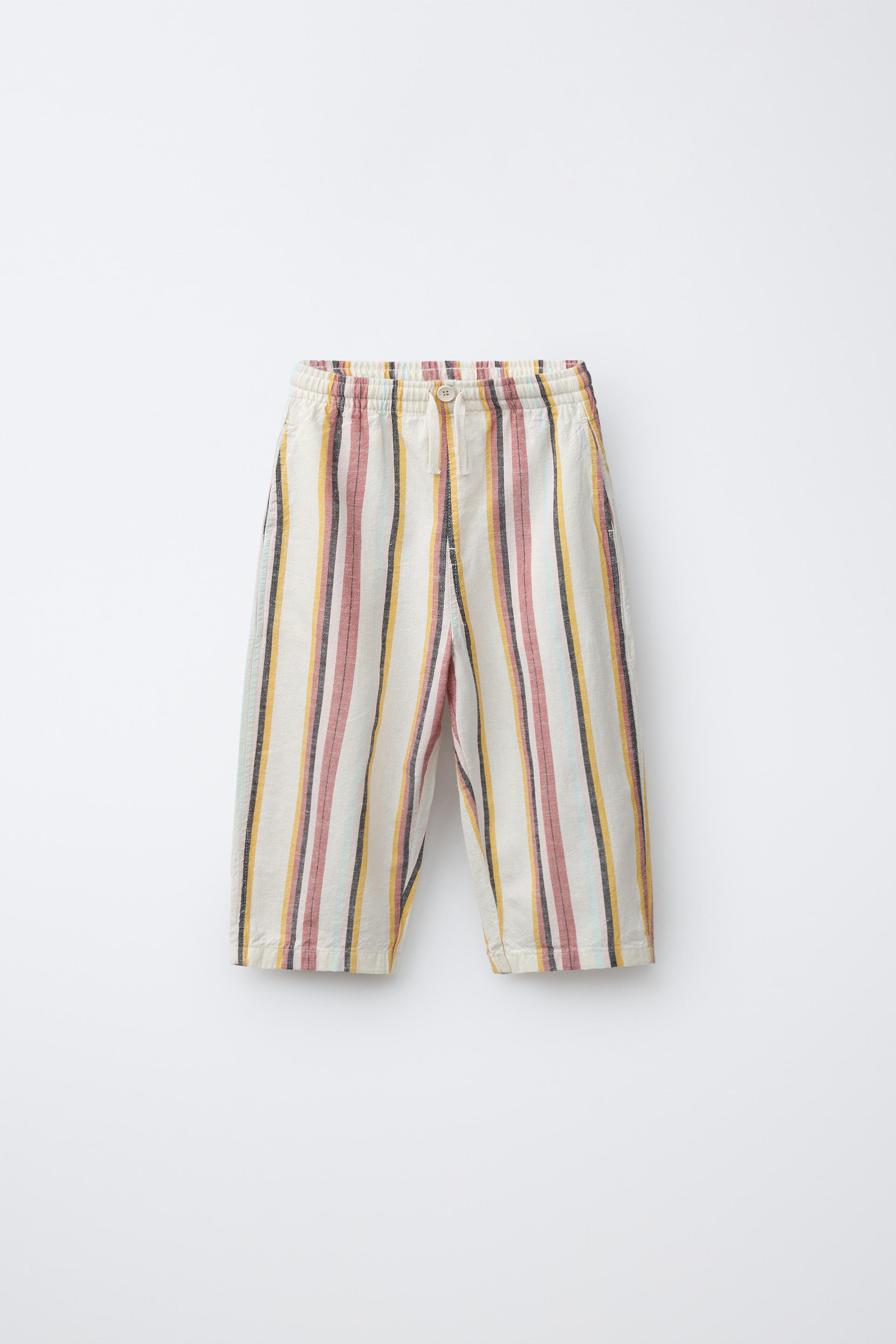 Striped Cotton And Linen Baggy Trousers