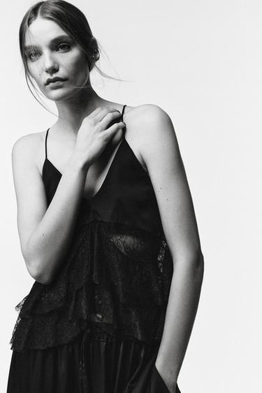 PANTALON BOMBACHO COMBINÉ DENTELLE ÉDITION LIMITÉE - Noir de Zara - Image 1