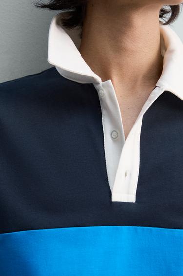 REGULAR FIT COLOUR BLOCK POLO SHIRT - Blue by Zara - Image 7