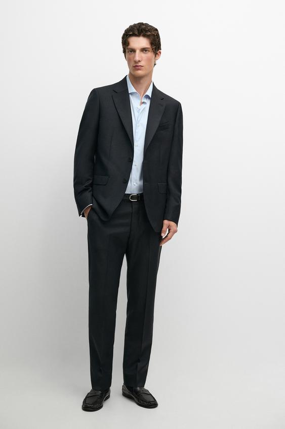 Zara 100% Wool Suit Blazer - Navy blue - Image 0