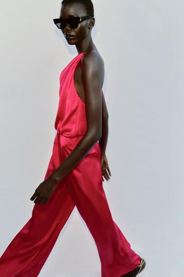 COMBINAISON ASYMÉTRIQUE SATINÉE - Fuchsia de Zara - Image 3
