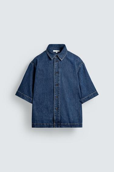 Zara SHORT SLEEVE DENIM SHIRT - Blue