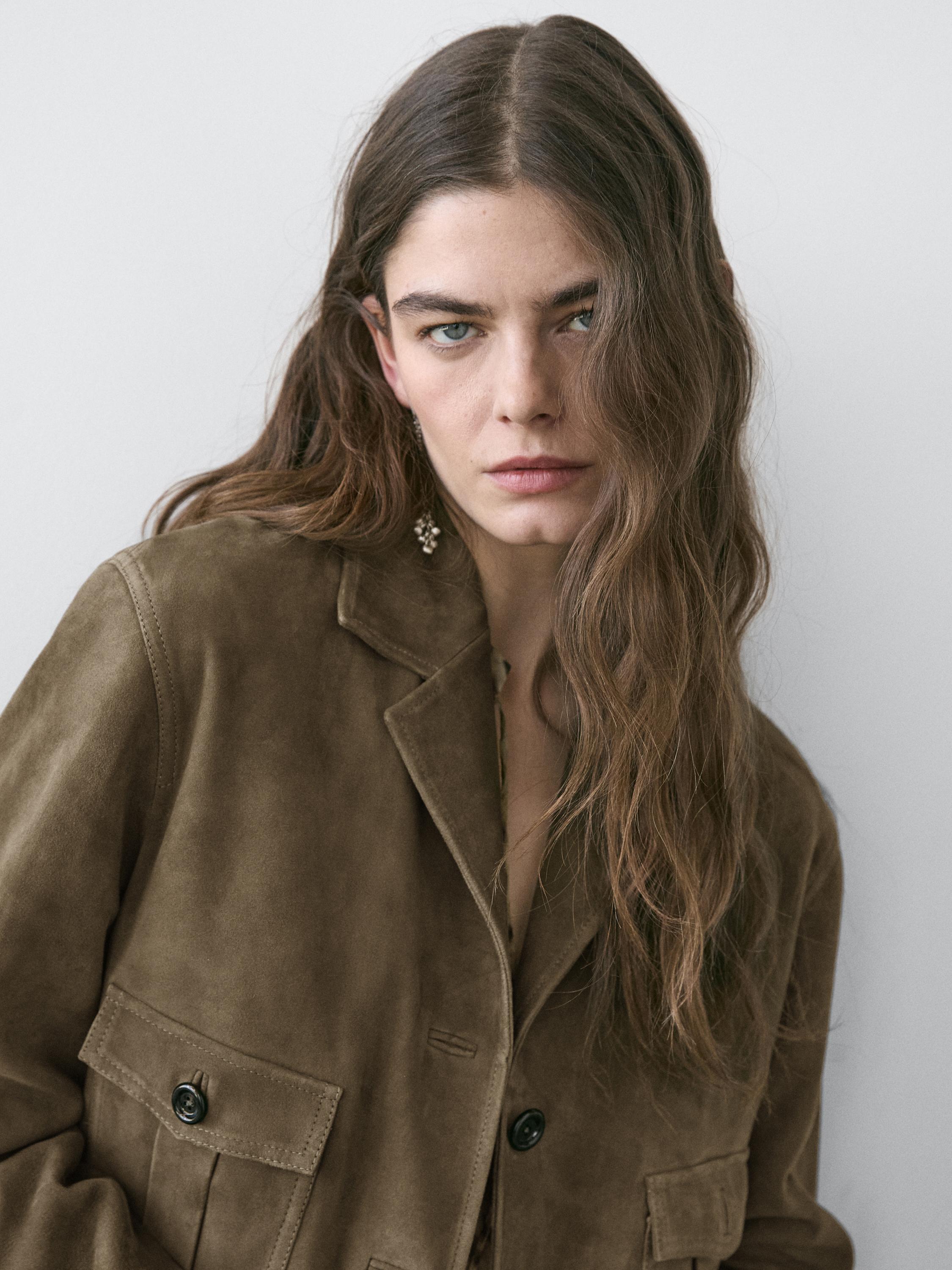 Veste courte en cuir effet daim