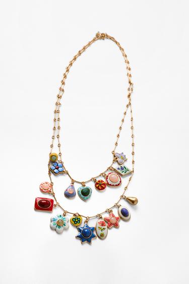 PACK OF 2 RESIN CHARM NECKLACES - Golden by Zara