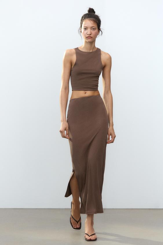 TOP COURT SANS MANCHES - Marron de Zara - Image 0