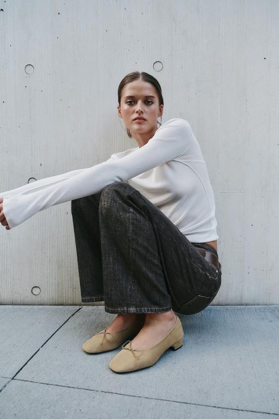 ЗАМШЕВІ БАЛЕТКИ НА ПІДБОРАХ - Пісочно-коричневий Zara - Зображення 0
