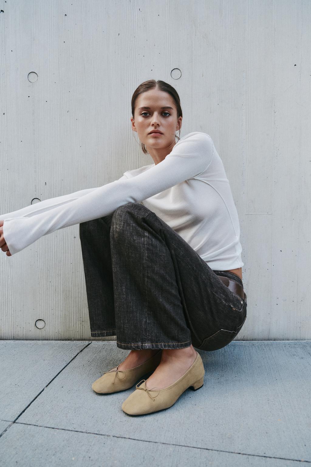 SUEDE HEELED BALLET FLATS