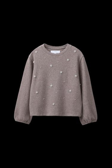 SOFT-TOUCH FAUX PEARL T-SHIRT - Brown by Zara - Image 0