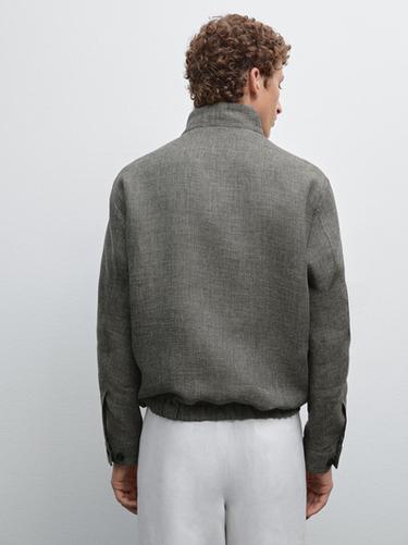 Zara Faded textured linen blend jacket - taupe brown