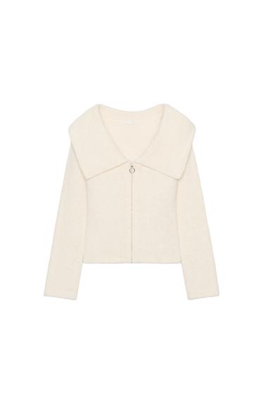 Zara LAPEL ZIPPER TOP - Ecru