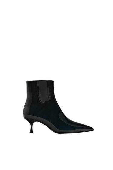 FAUX PATENT FINISH KITTEN HEEL ANKLE BOOTS