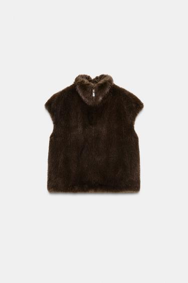 ZW COLLECTION FAUX FUR WAISTCOAT - Brown by Zara