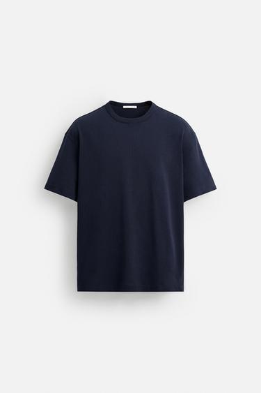 Zara HEAVYWEIGHT BINDING T-SHIRT - Navy blue