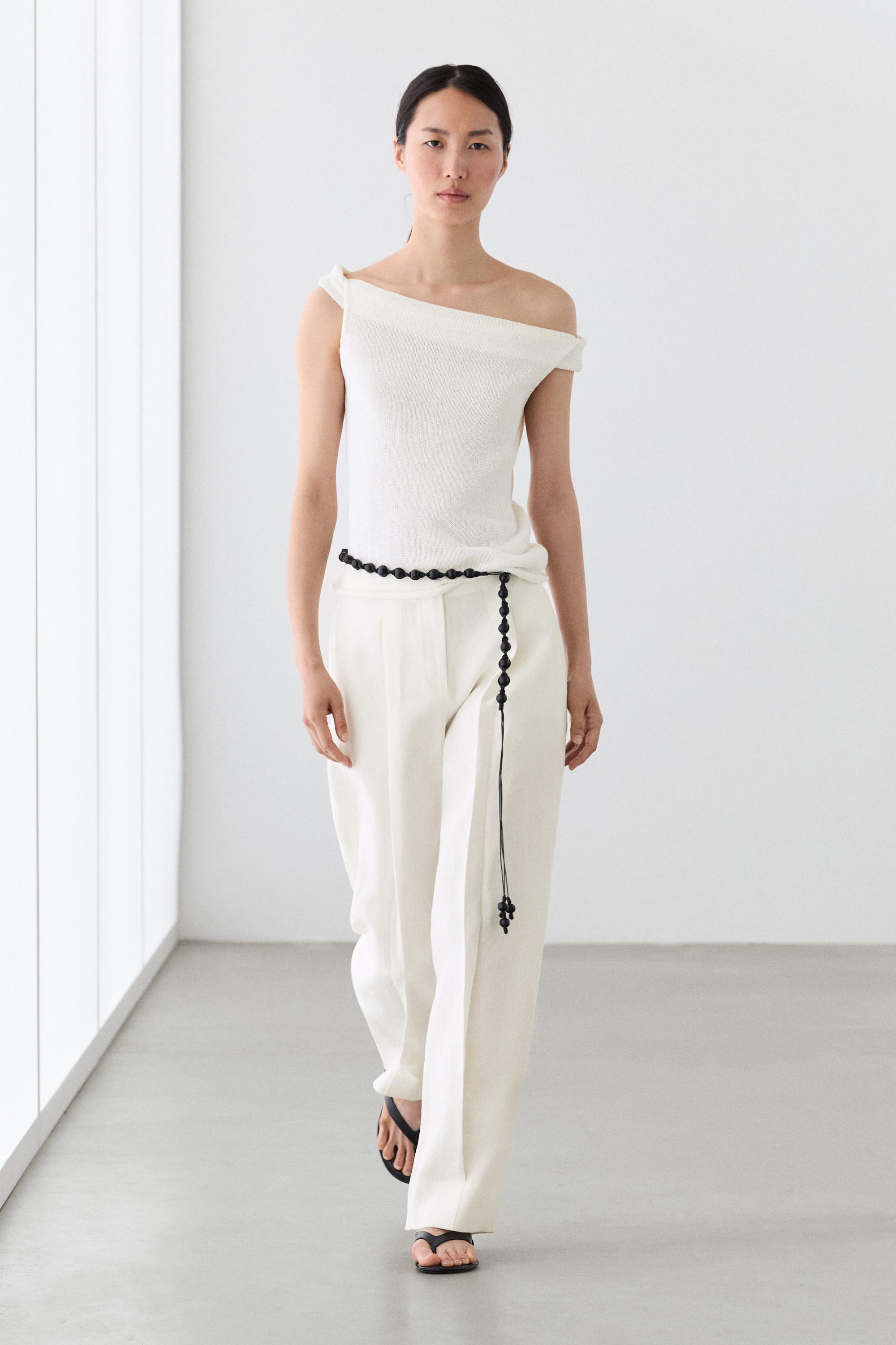 Linen trousers with darts — Oyster-white