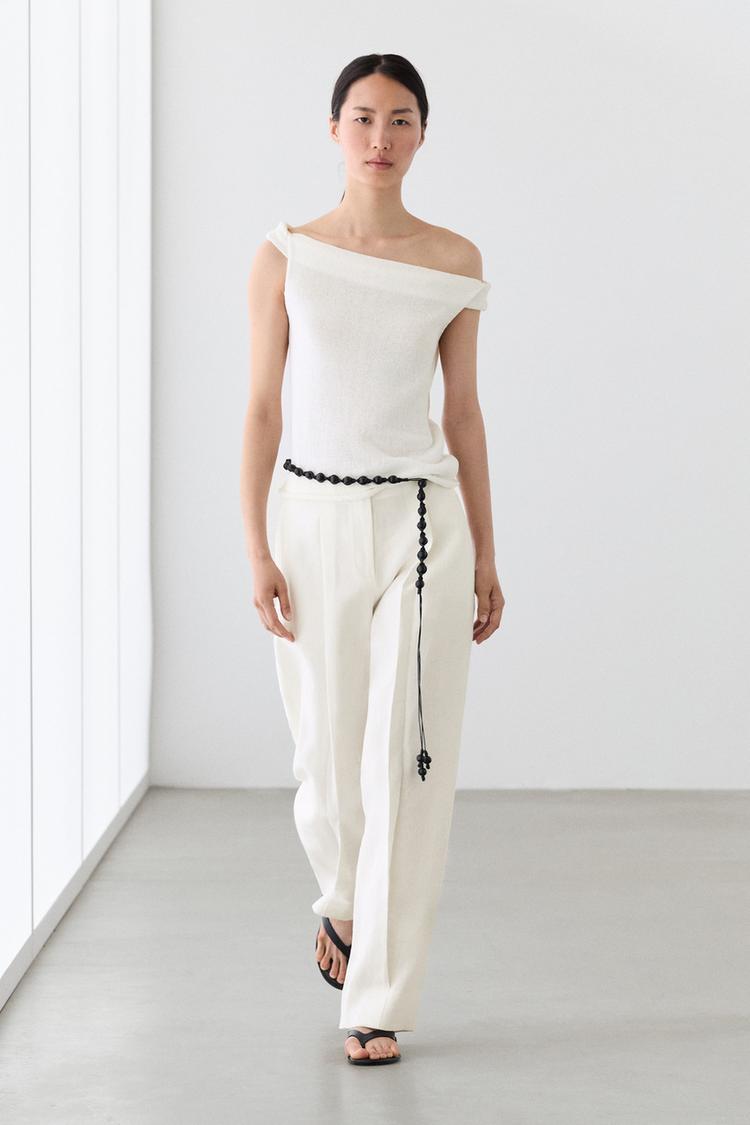 Linen trousers with darts — Oyster-white