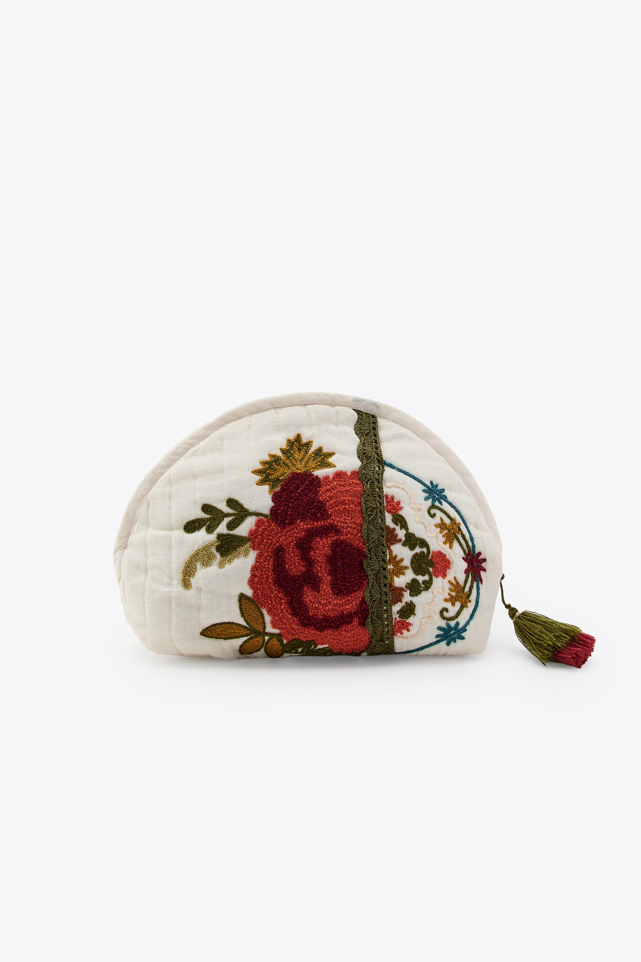 Trousse Scolaire Fille Agathe Tann's - Vert, Motifs Fleurs Brodés, Polyester Recyclé (21x9x7 Cm)