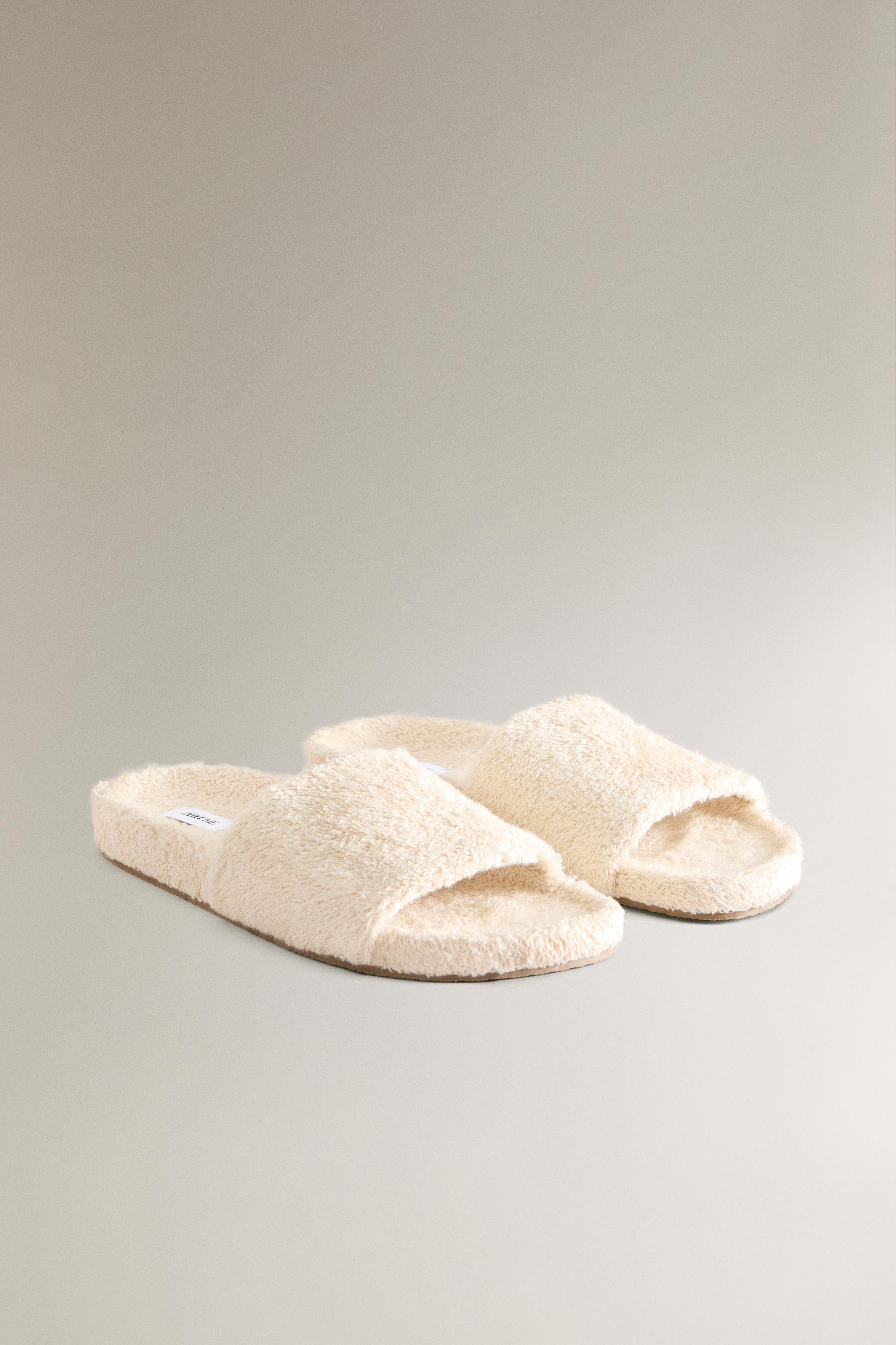 TERRY SLIDE SANDALS — Beige