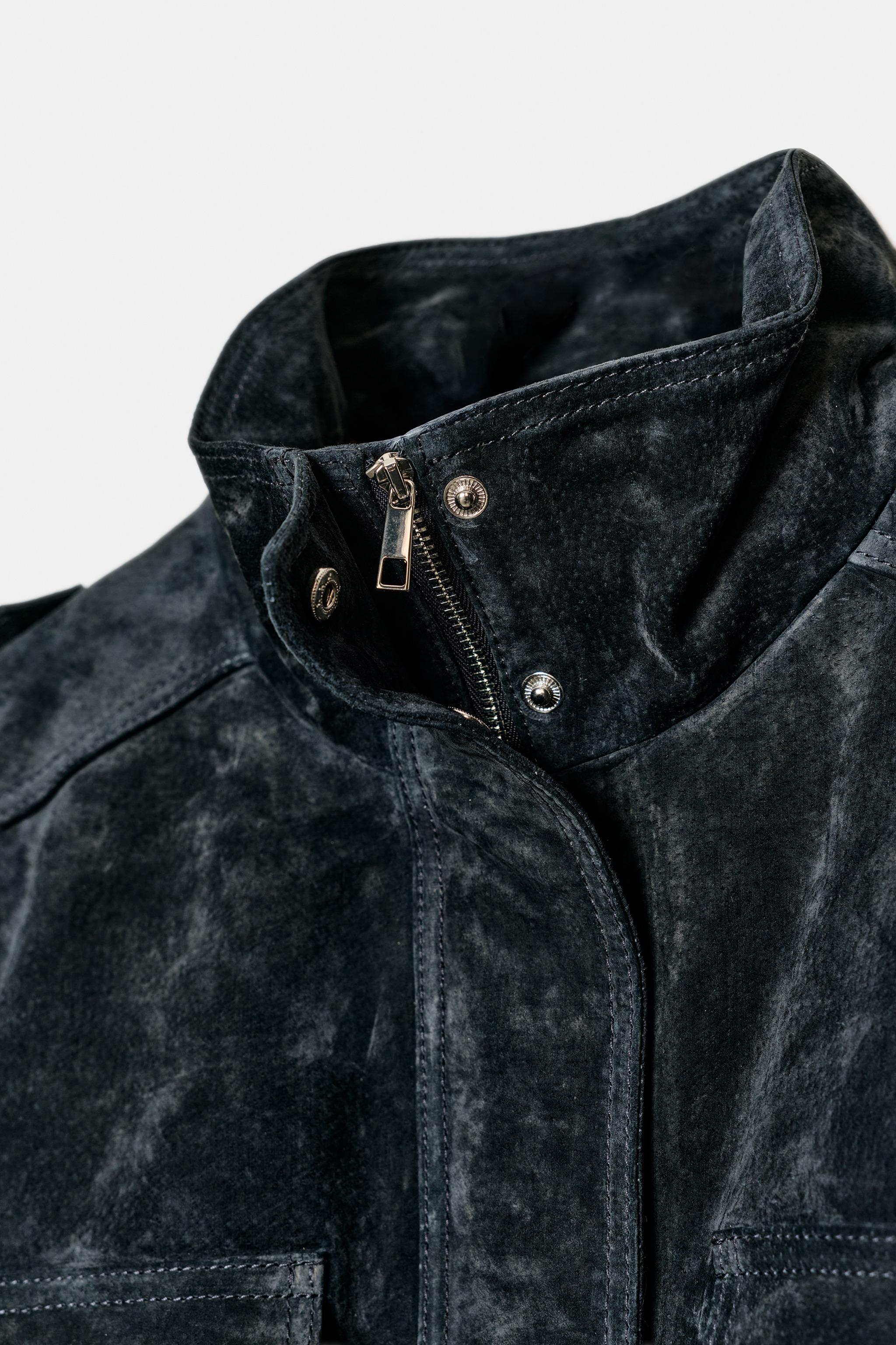 ポケット付き100%スエードレザージャケット - ブルー | ZARA Japan / 日本