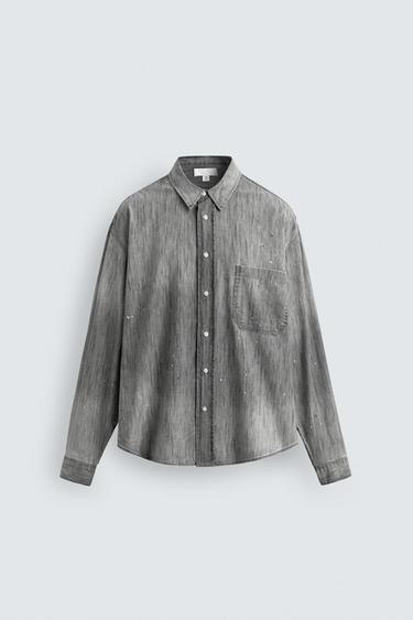SPLASH-WASH DENIM SHIRT - Anthracite grey by Zara
